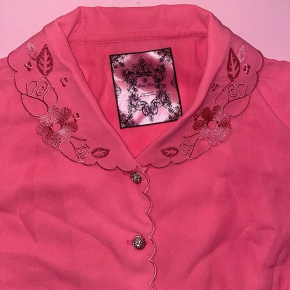Honey Bunch Hot Pink Embroidered Collar Short Sleeve Button Up Blouse - Picture 4 of 8